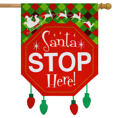 Santa Stop Here Burlap House Flag 28x40
