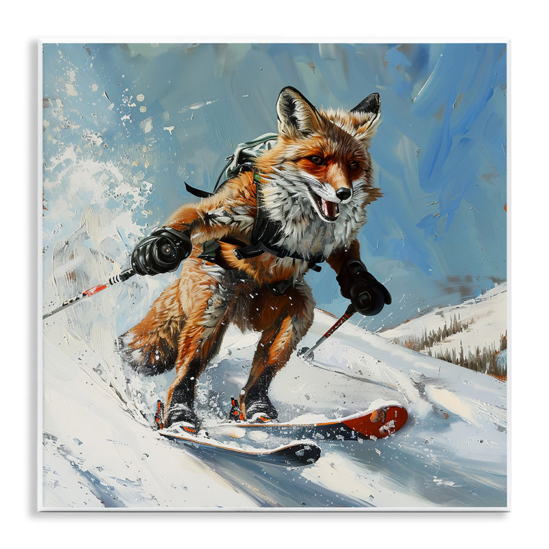 Skiing Slopes Fox Wall Plaque Art by Lazar Studio