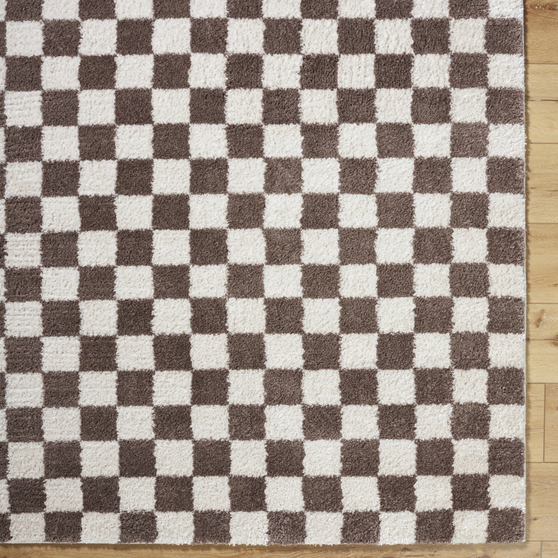 Machine Washable Shaggy Boho Dark Brown Area Rug, Rectangle 200 x 275cm