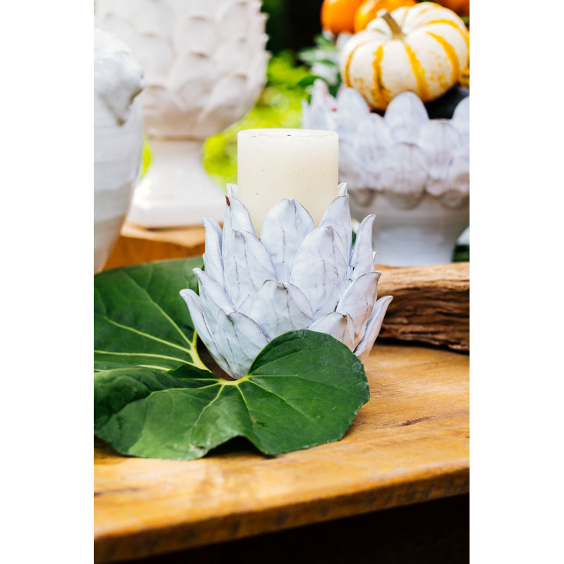 Gathered Garden 6.5 " Ceramic Candlestick, White