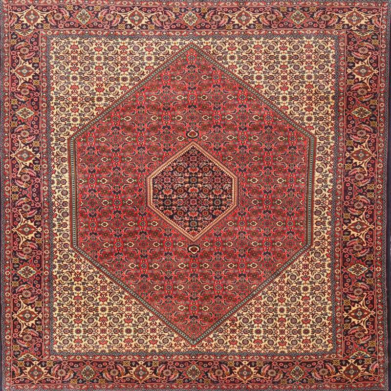 Tapis traditionnel rouge / beige, Carré 7 pi