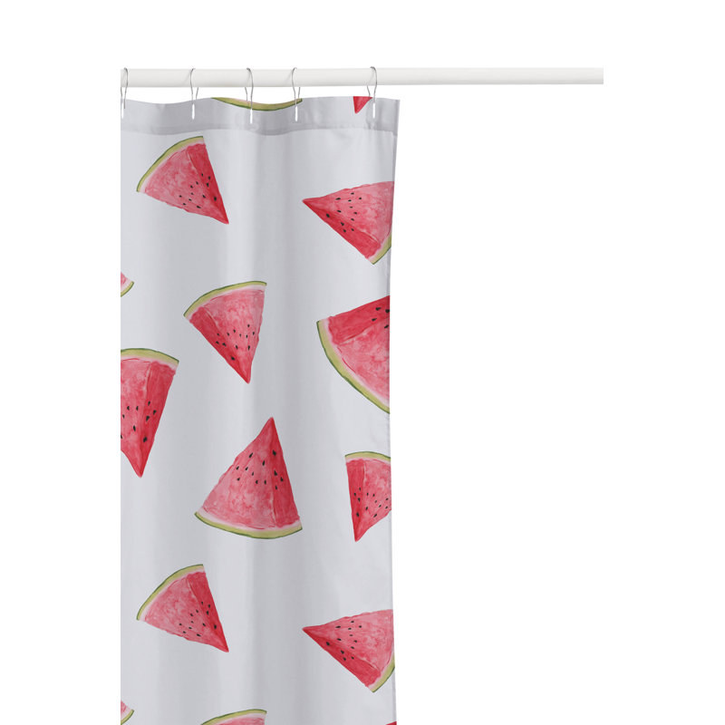 Summer Lemon Ultra-Thin Lightweight Shower Curtain, White/Red Geometric