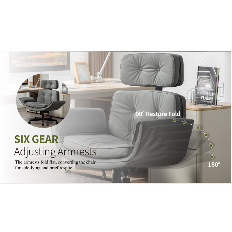 Cross-legged  Swivel Task Chair With Adjustable Armrests, Gray