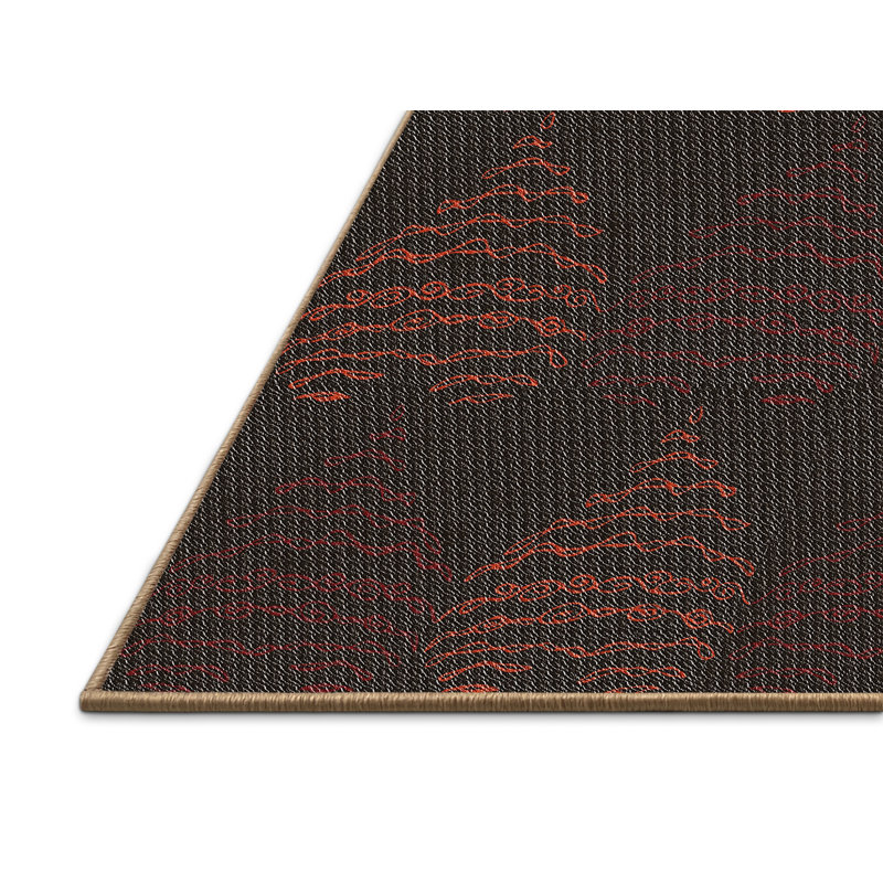 Fabriqué à la machine à la machine en laine et polyester noir/rouge/brun Tapis décoratif, Rectangle 5 pi x 7 pi