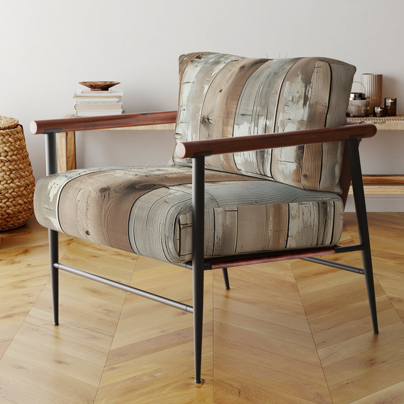 Rustic Farmhouse Wooden Planks - Fauteuil rembourré rétro, fauteuil d'appoint brun, Noir