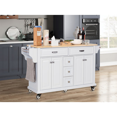 Cambridge Natural Wood Top Kitchen Island With Storage,Kitchen Cart,Coffee Station by Gracie Oaks