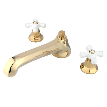 Metropolitan Double Handle Deck Mounted Roman Tub Faucet, Polished Brass