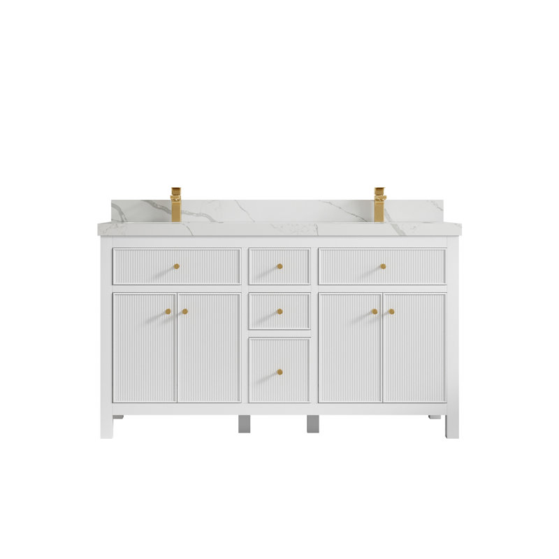 Meuble-lavabo double 60 po, Calacatta Laza
