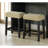Two-Tone Design Black Dining Table 2X Stools Biscuit-Tufted Seat Cushion Beige 3Pc Dining Table Set