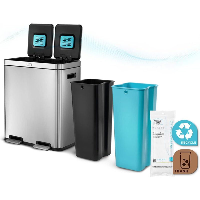 Silver Stainless Steel Dual Compartment Kitchen Trash Can