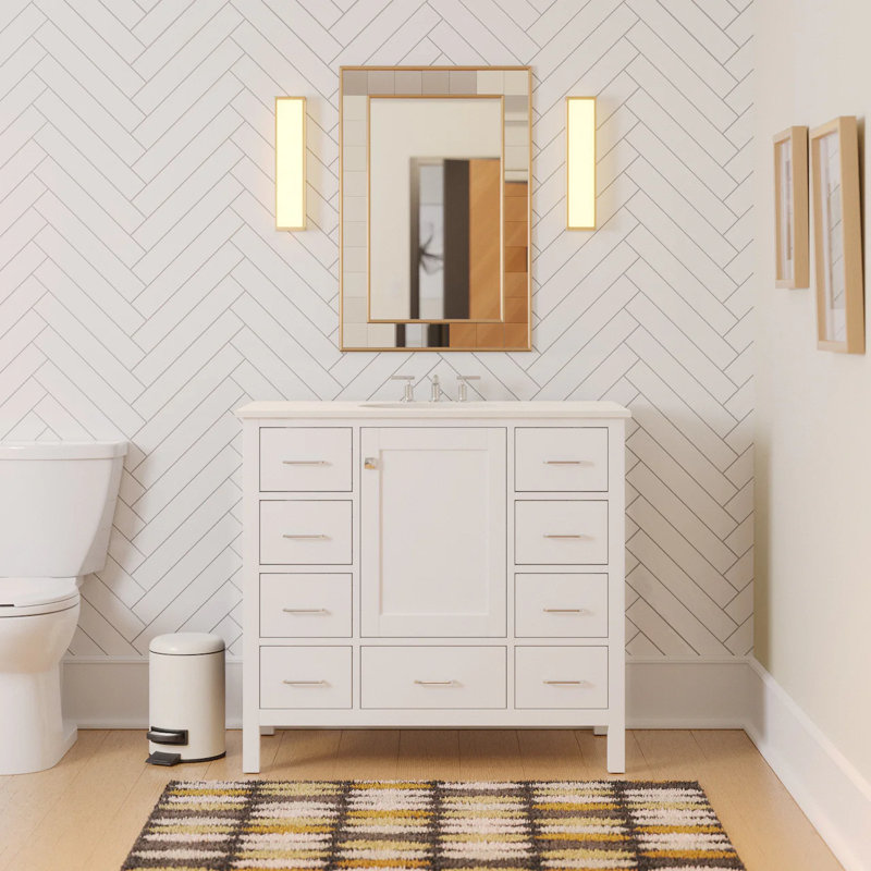 Ensemble de meuble-lavabo simple 42 po Claudett, Blanc, Blanc d'ingénierie