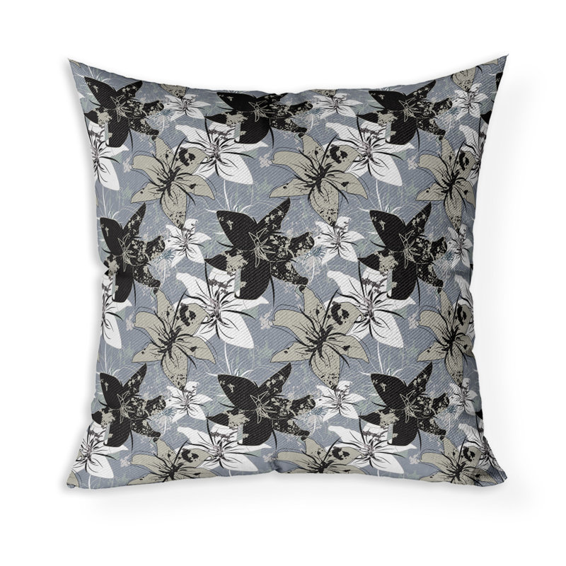 Coussin décoratif carré Lily, Gris/beige, H 26 po x l 26 po