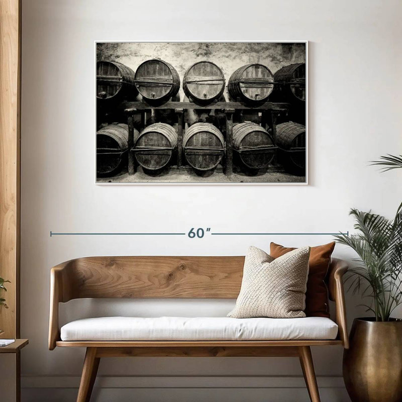 Tonneaux de vin, Cadre flottant blanc, 43 po x 29 po