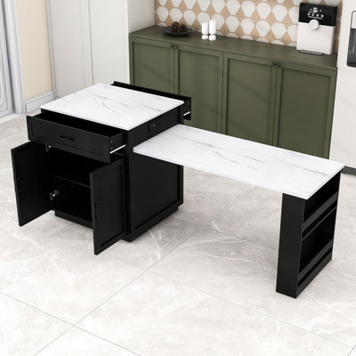Dionigio 83" Kitchen Island Set with Extendable Dining Table, Power Outlets and Storage Cabinet by Lark Manor