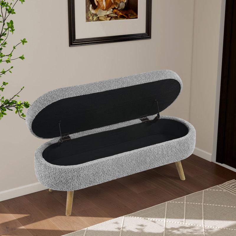 43.48" W Upholstered Flip Top Storage Bench With Solid Wood Legs, Gray