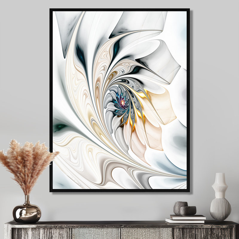 Vitrail blanc, art floral - art mural floral, 32" H x 24" W, Noir, Reproduction avec cadre flottant