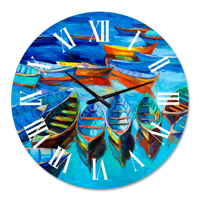 Petits bateaux dans le port - horloge murale nautique et côtière, Grand