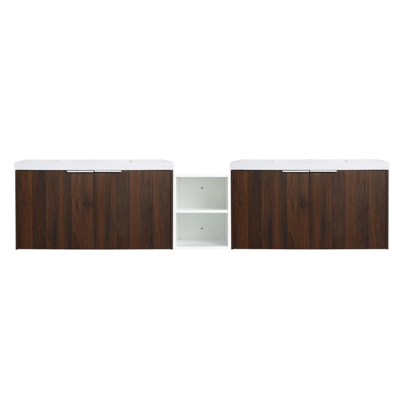 Meuble-lavabo double 84 po avec plateau en plastique Beata, Noyer de Californie
