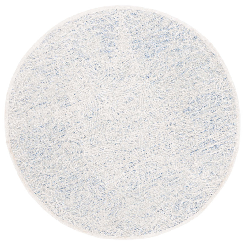 Tapis bleu / ivoire en coton / laine / coton touffeté à la main Gorete, Rond 6 pi