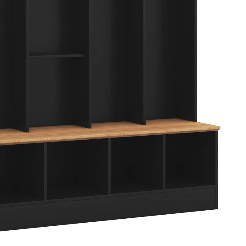 Wide Design Hall Tree With Storage Bench, Shoe Cabinet With Cube Storage & Shelves, Multifunctional Coat Rack With 8 Hooks