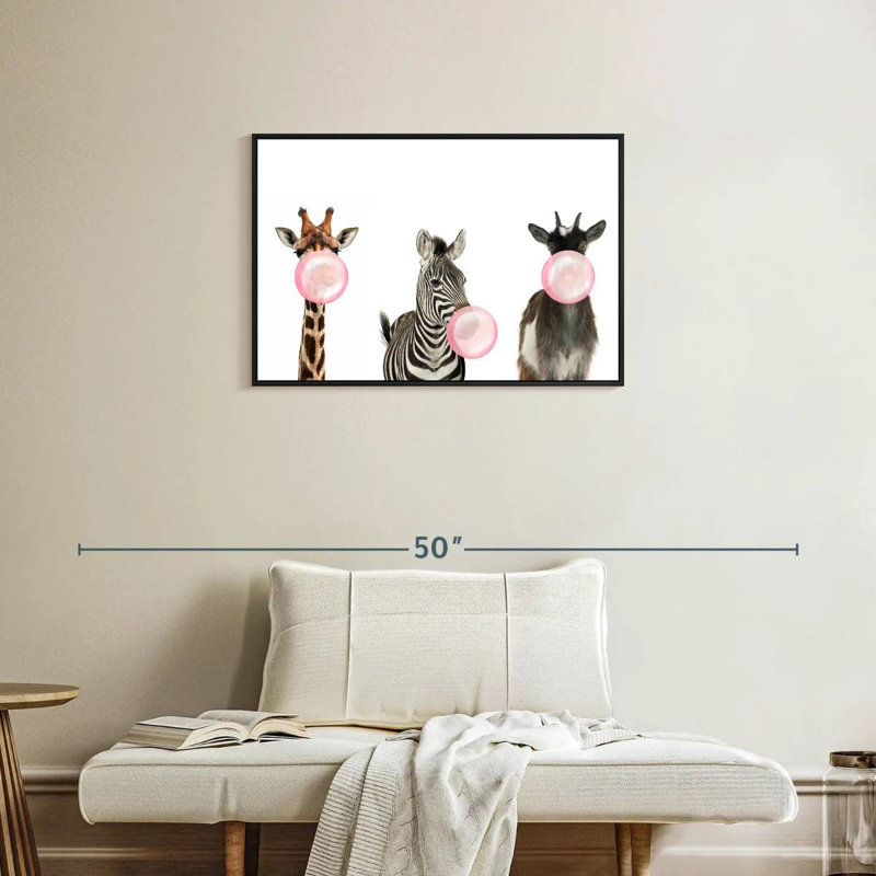 Animaux de safari Bubble Gum, Cadre flottant noir, 31 po x 21 po