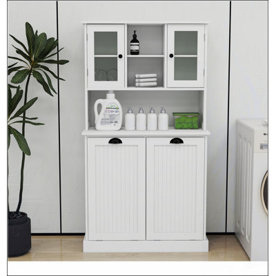 Armoire de salle de bain inclinable à deux compartiments avec panier à linge haut et peu encombrant