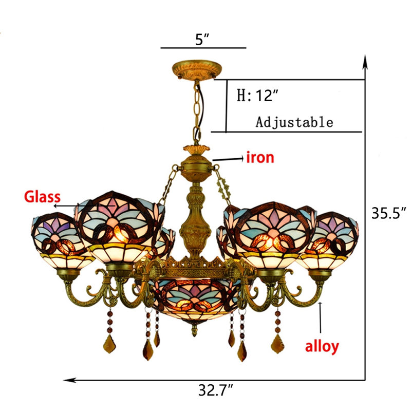 Lustre traditionnel / classique en verre 8 lumières Hebron
