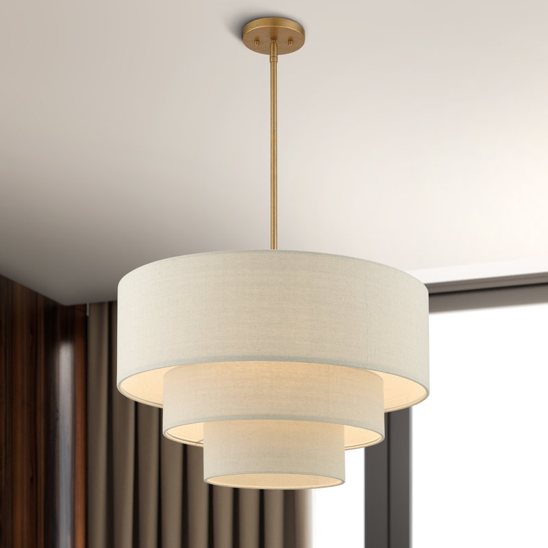 Bertan 4-Light Dimmable Adjustable Height Tiered Chandelier, Beige, Antique Gold Leaf
