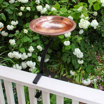 Hammered Copper Birdbath with Rail Mount Bracket