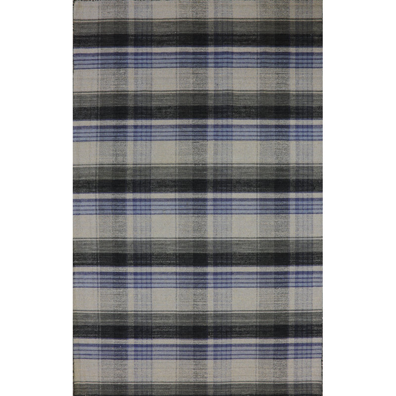Tapis gris / bleu en laine / coton tissé à la main Pickering, Rectangle 2 pi x 4 pi