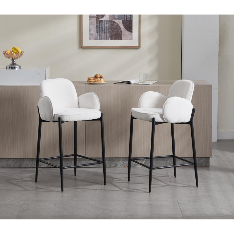 Upholstered Counter Stool with Metal Frame, Beige