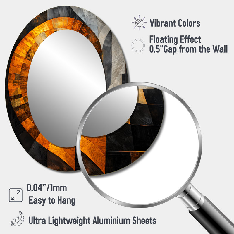 Miroir mural ovale jaune et noir Vortex Of Sophistication II, 40 po x 30 po
