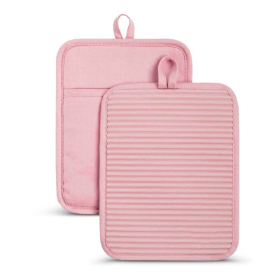 Cheer Collection Silicone Pot Holders, 2 Pack Ribbed Grip and Cotton Lining
