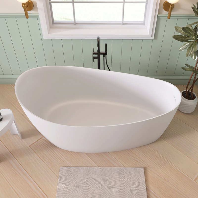 65" Freestanding Soaking Solid Surface  Bathtub, Matte White