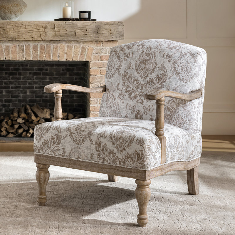 Amilio 27.75" W Farmhouse Floral Armchair, Beige