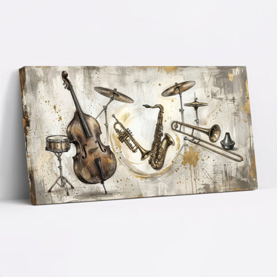 Musical Instruments Canvas Wall Art Oil Painting Print Set Of 1