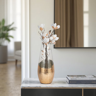 Glass Vase, Modern Tapered Design with Sleek Metallic Accent and Contemporary Artisan Detailing for Elegant Home Decor Display