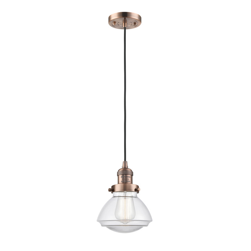 Luminaire suspendu simple à 1 lumière Chesterville, Transparent, Cuivre antique, Ampoule DEL 6 watts Vinage
