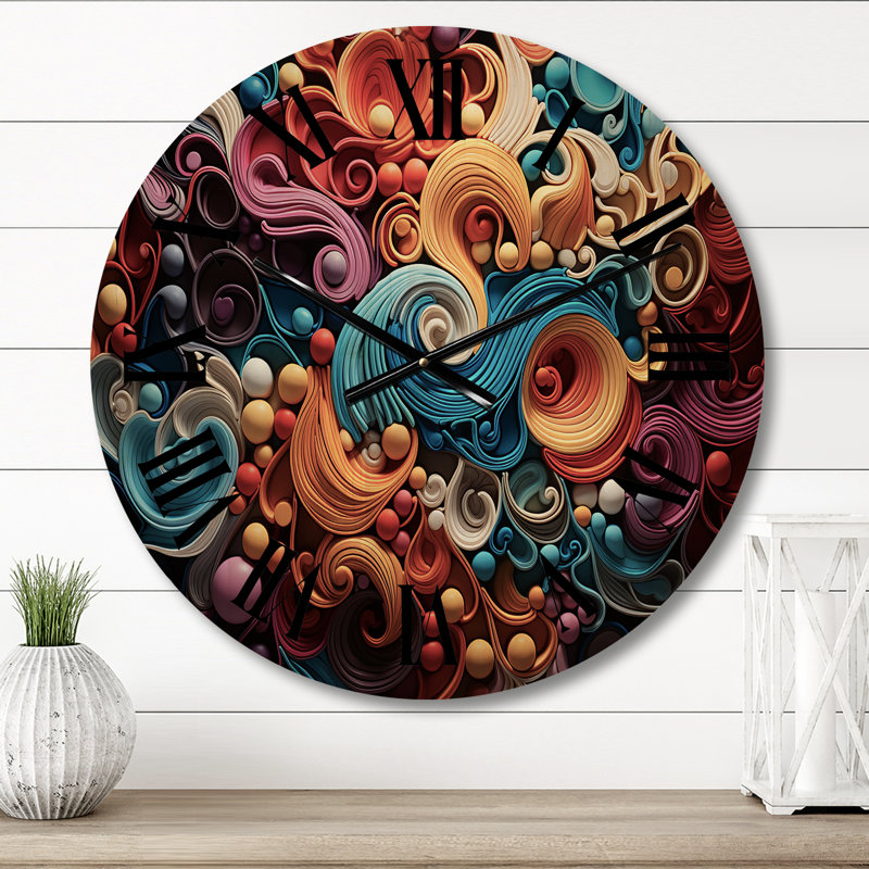 Opt Art Vibrant Illusions I - Modern Oversized Wood Wall Clock, Petit