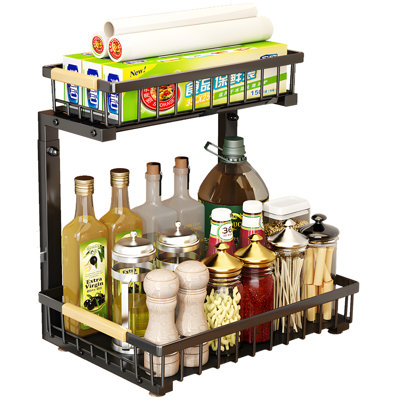 Adjustable Under Sink Organizer With 2-Tier Pull-Out Baskets For Kitchen Cabinet Storage