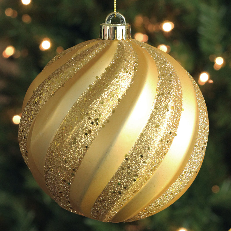 Ornement boule de Noël tourbillon scintillante incassable, Or
