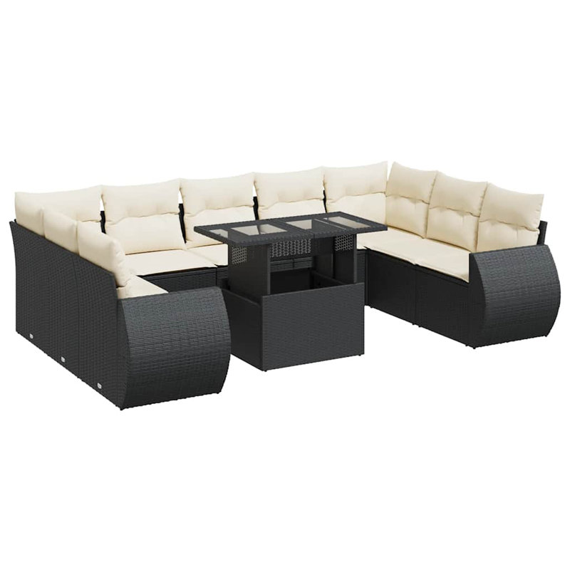 Très grand ensemble de canapé de jardin en rotin PE noir Vidaxl