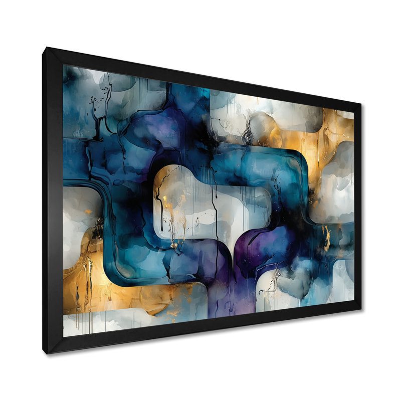 Art mural Marchan Aquaprismatic Maze Of Liquid Reflections II - Abstract Modern Shapes, H 30 po x l 40 po, Cadre simple