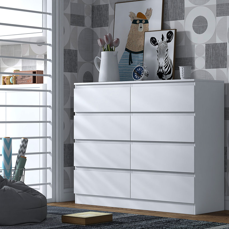 Takeyla 8 Drawer Wide 4+4 Chest Of Drawers, White
