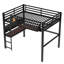 Full Size Black Metal Loft Bed with Desk, Storage Basket, Clock, and USB Charging Port – Space-Saving Multifunctional Bed-146602832