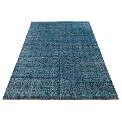 Tapis bleu héritage noué à la main unique 9 pi 10 po x 15 pi 0 po