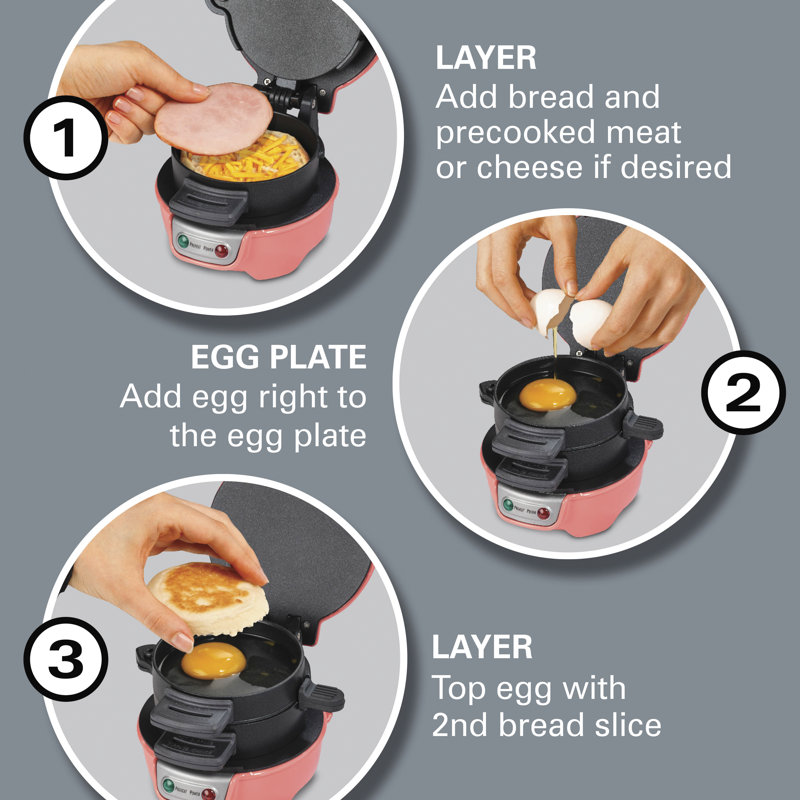 Hamilton Beach Breakfast Sandwich Maker with Egg Cooker Ring, Pink