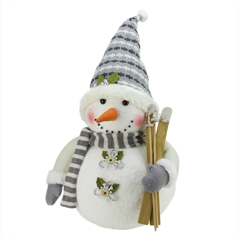 Décoration de Noël de Noël bonhomme de neige 20 po blanc et gris avec skis
