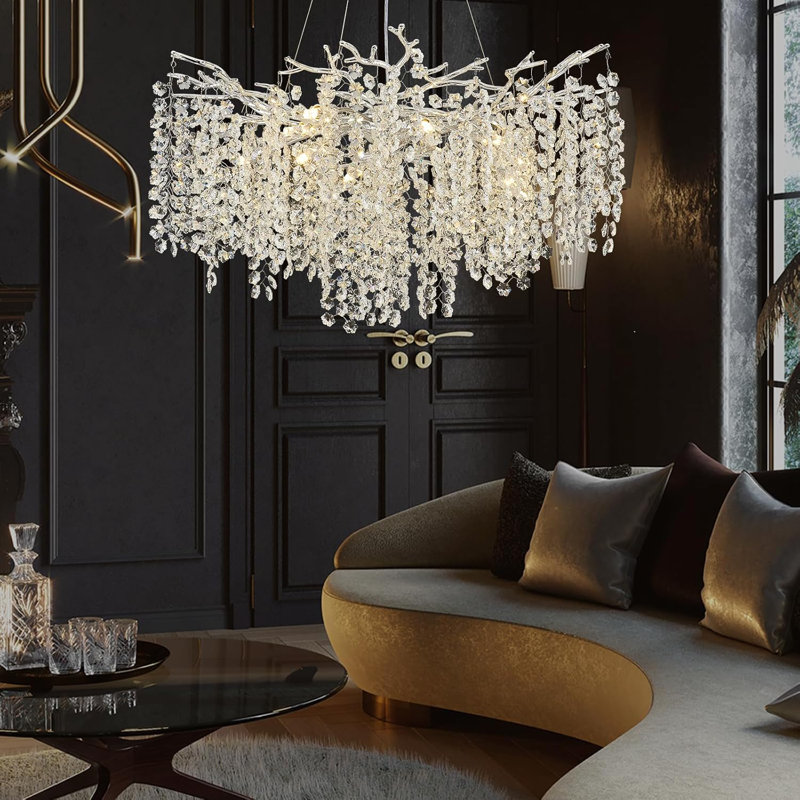 Lustre moderne en cristal K9, Argent argent, 10 lumières, H 17,72 po x l 31,49 po x P 31,5 po 