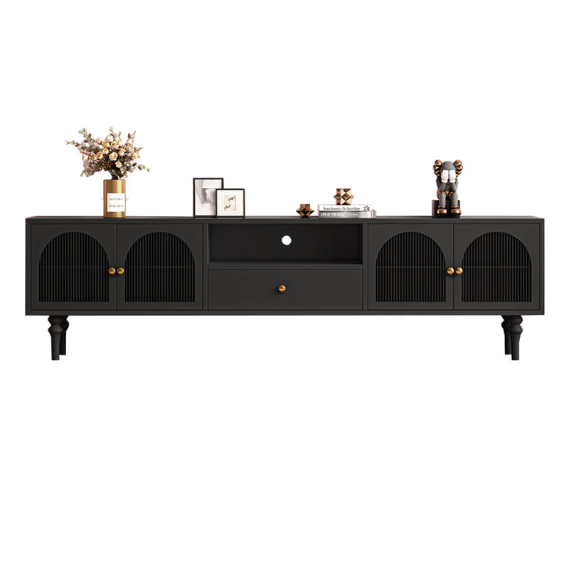 Meuble télé en bois de hêtre style français, H 22,04 po x L 94,48 po x l 15,75 po, Noir
